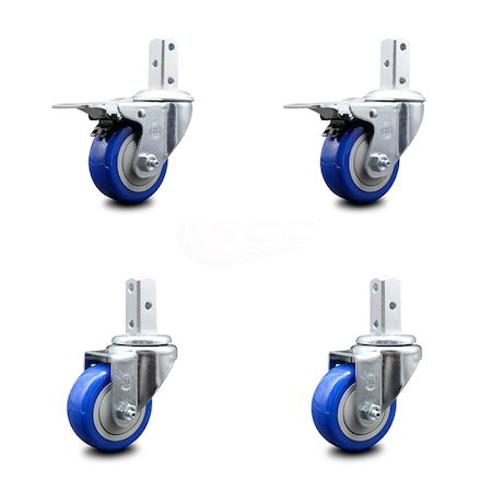 Service Caster 3.5 Inch Blue Poly Swivel 7/8 Inch Square Stem Caster Total Lock Brakes, 2PK SCC-SQTTL20S3514-PPUB-BLUE-78-2-S-2